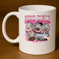Pink Moo Deng Meme Hippo Funny 11oz C Handle Ceramic Mug