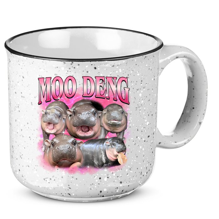 Pink Moo Deng Meme Hippo Funny 15oz Campfire Ceramic Mug