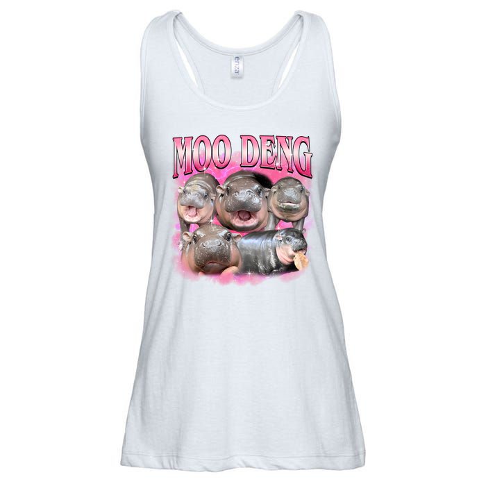 Pink Moo Deng Meme Hippo Funny Ladies Essential Flowy Tank