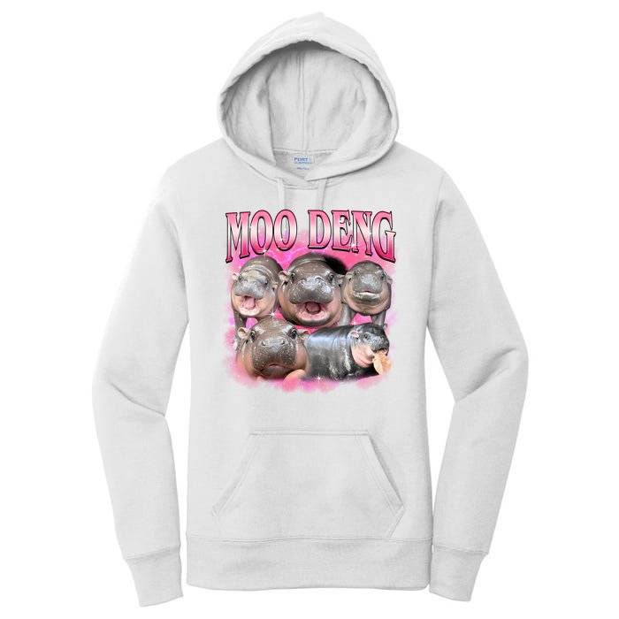 Pink Moo Deng Meme Hippo Funny Women's Pullover Hoodie