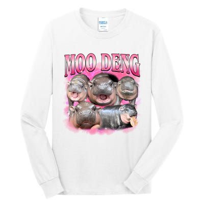 Pink Moo Deng Meme Hippo Funny Tall Long Sleeve T-Shirt