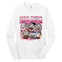 Pink Moo Deng Meme Hippo Funny Tall Long Sleeve T-Shirt