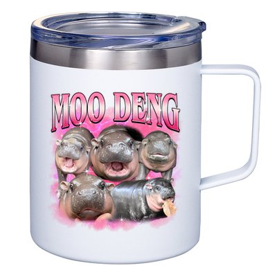 Pink Moo Deng Meme Hippo Funny 12oz Stainless Steel Coffee Mug