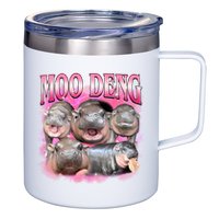Pink Moo Deng Meme Hippo Funny 12oz Stainless Steel Coffee Mug