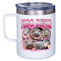 Pink Moo Deng Meme Hippo Funny 12oz Stainless Steel Coffee Mug
