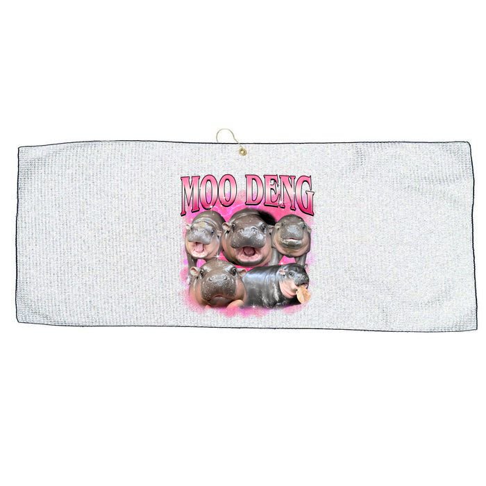 Pink Moo Deng Meme Hippo Funny Large Microfiber Waffle Golf Towel