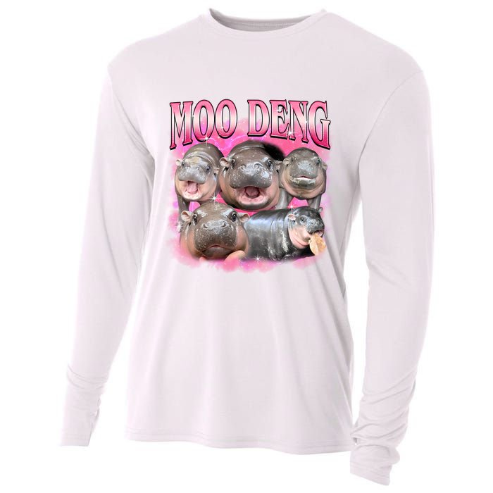 Pink Moo Deng Meme Hippo Funny Cooling Performance Long Sleeve Crew