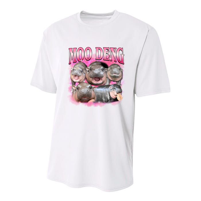 Pink Moo Deng Meme Hippo Funny Youth Performance Sprint T-Shirt
