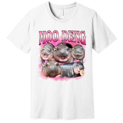 Pink Moo Deng Meme Hippo Funny Premium T-Shirt