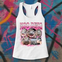 Pink Moo Deng Meme Hippo Funny Womens Tank Top