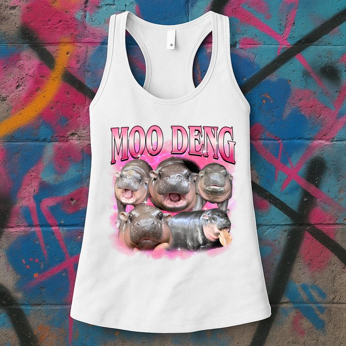 Pink Moo Deng Meme Hippo Funny Womens Tank Top