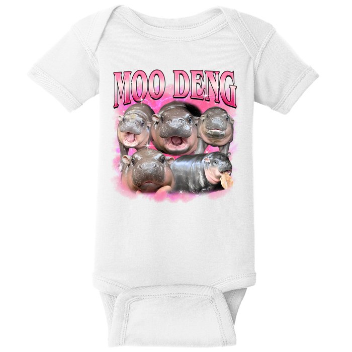 Pink Moo Deng Meme Hippo Funny Baby Bodysuit
