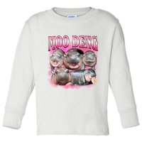 Pink Moo Deng Meme Hippo Funny Toddler Long Sleeve Shirt