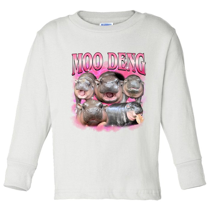 Pink Moo Deng Meme Hippo Funny Toddler Long Sleeve Shirt