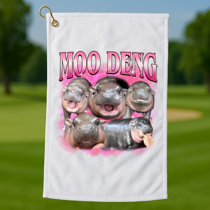Pink Moo Deng Meme Hippo Funny Golf Towel