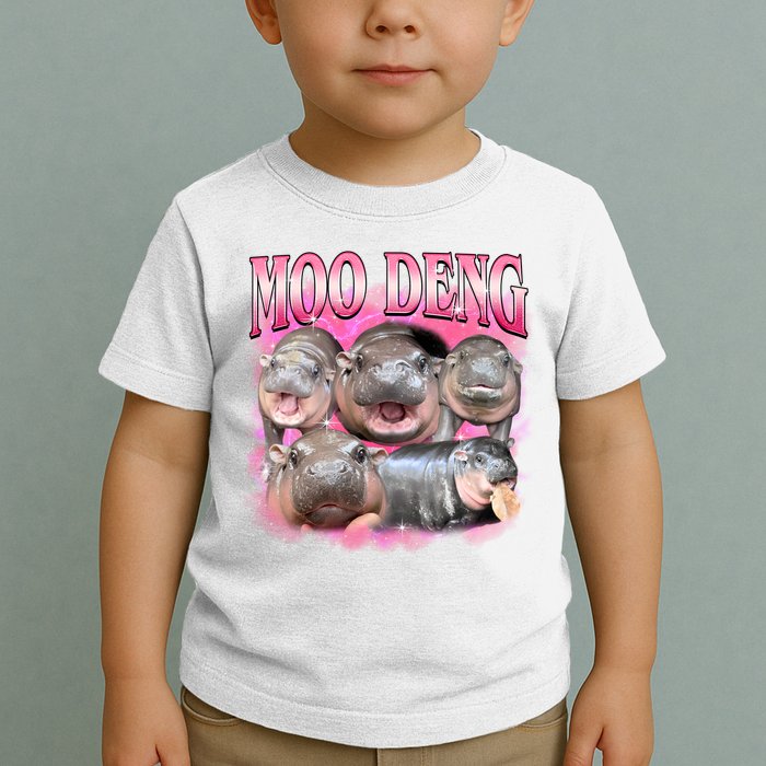 Pink Moo Deng Meme Hippo Funny Toddler T-Shirt