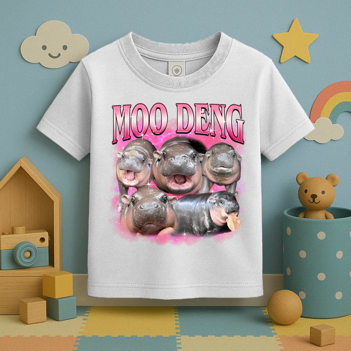 Pink Moo Deng Meme Hippo Funny Toddler T-Shirt