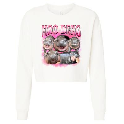 Pink Moo Deng Meme Hippo Funny Cropped Pullover Crew