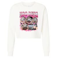 Pink Moo Deng Meme Hippo Funny Cropped Pullover Crew