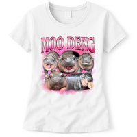 Pink Moo Deng Meme Hippo Funny Womens T-Shirt