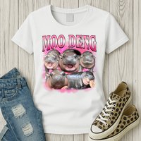 Pink Moo Deng Meme Hippo Funny Womens T-Shirt