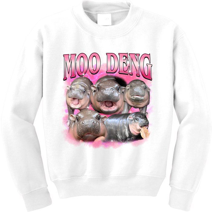 Pink Moo Deng Meme Hippo Funny Kids Sweatshirt