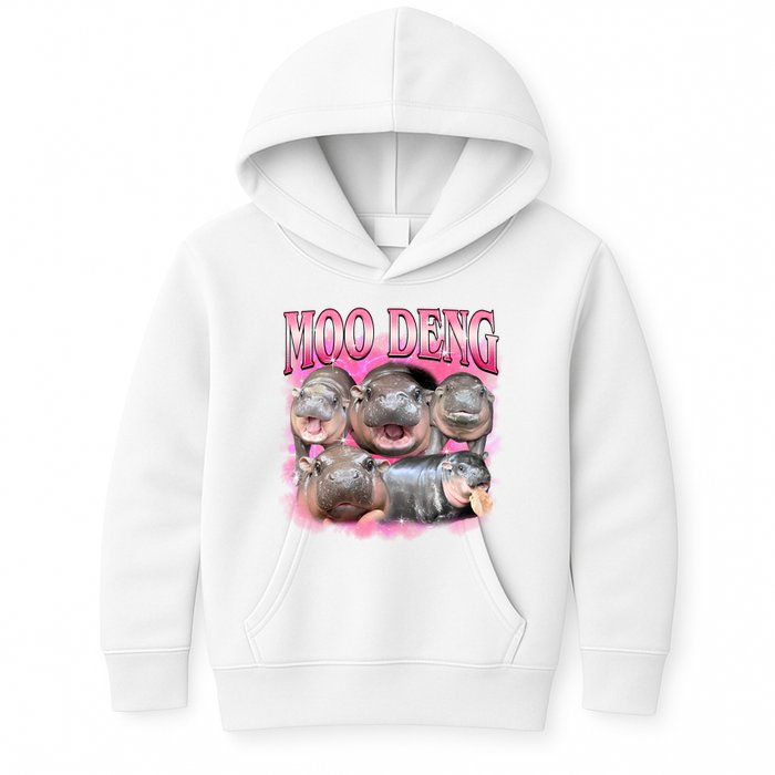 Pink Moo Deng Meme Hippo Funny Kids Hoodie