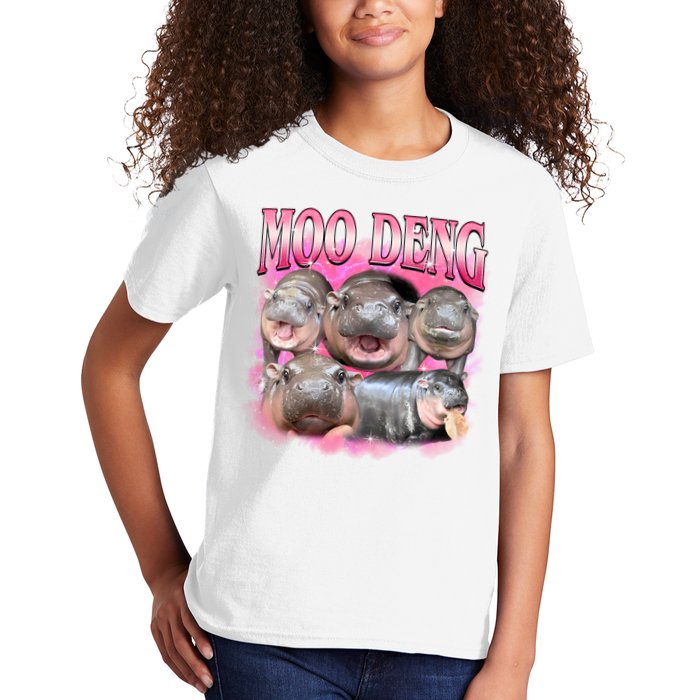 Pink Moo Deng Meme Hippo Funny Kids T-Shirt