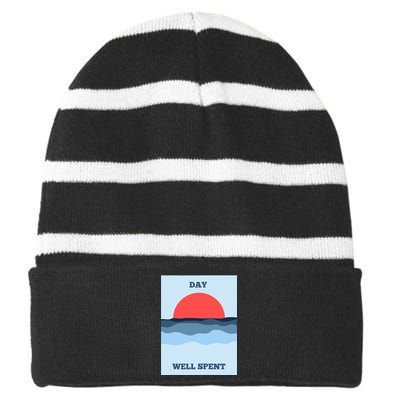 Positive Messaging Day Well Spent Surf And Street Wear Striped Beanie with Solid Band