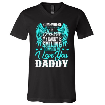 Proud My Daddy In Heaven Happy Father's Day Proud Of Daddy V-Neck T-Shirt