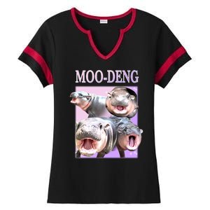 Purple Moo Deng Meme Hippo Funny Ladies Halftime Notch Neck Tee