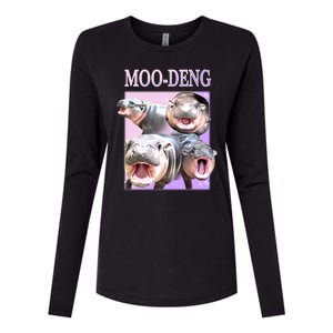 Purple Moo Deng Meme Hippo Funny Womens Cotton Relaxed Long Sleeve T-Shirt