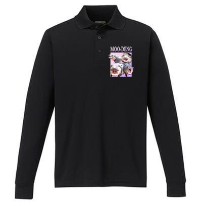 Purple Moo Deng Meme Hippo Funny Performance Long Sleeve Polo