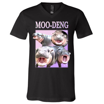 Purple Moo Deng Meme Hippo Funny V-Neck T-Shirt
