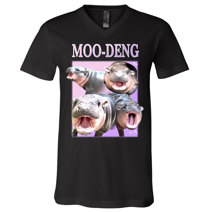 Purple Moo Deng Meme Hippo Funny V-Neck T-Shirt