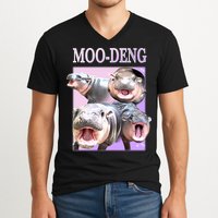 Purple Moo Deng Meme Hippo Funny V-Neck T-Shirt