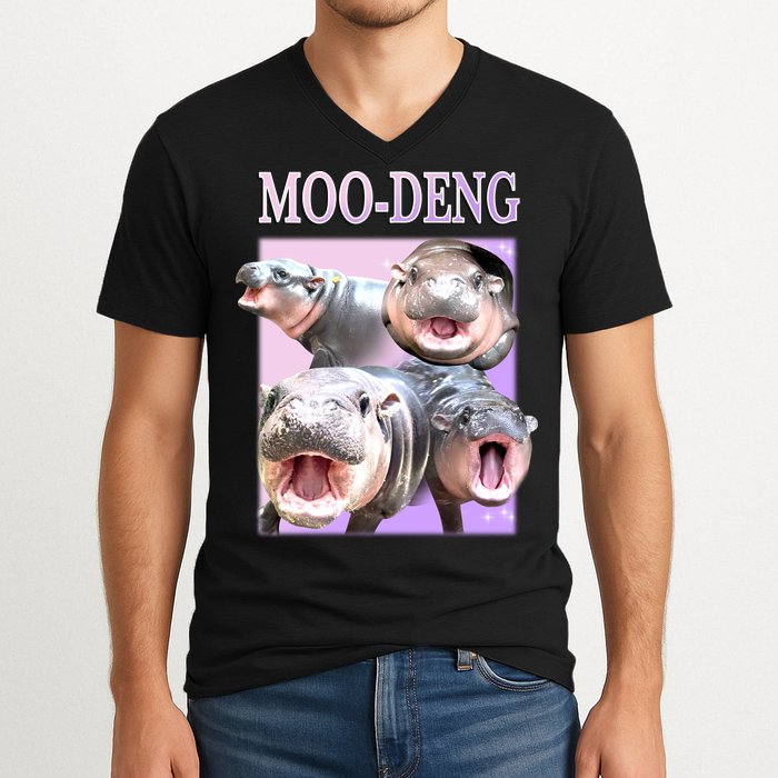 Purple Moo Deng Meme Hippo Funny V-Neck T-Shirt