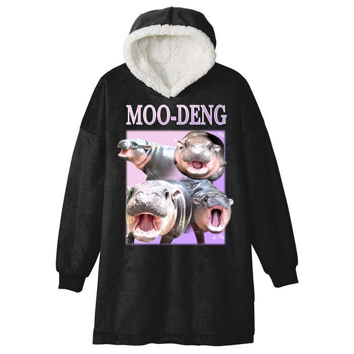 Purple Moo Deng Meme Hippo Funny Hooded Wearable Blanket