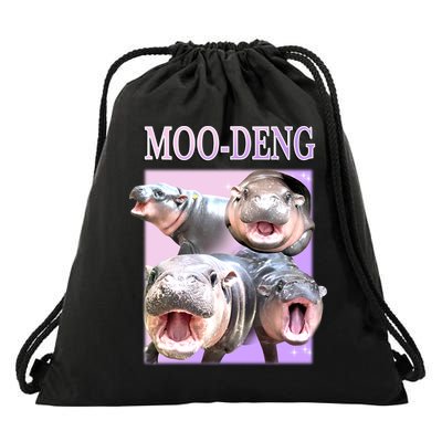 Purple Moo Deng Meme Hippo Funny Drawstring Bag