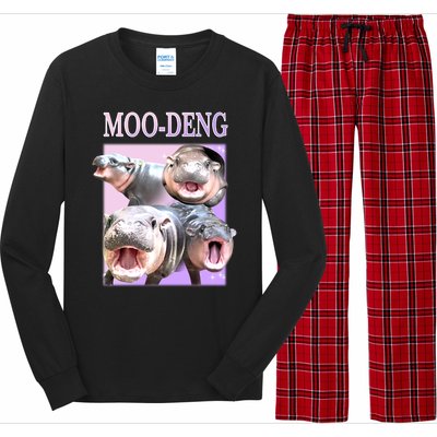 Purple Moo Deng Meme Hippo Funny Long Sleeve Pajama Set