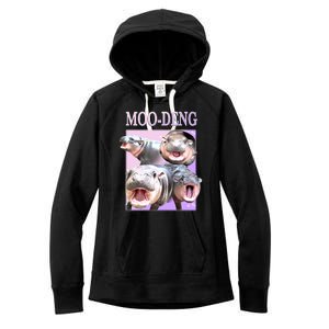 Purple Moo Deng Meme Hippo Funny Women's Fleece Hoodie