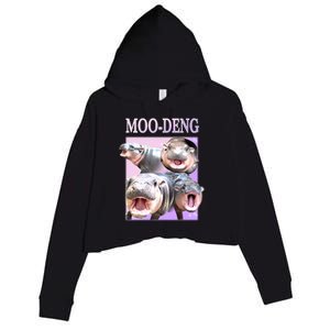 Purple Moo Deng Meme Hippo Funny Crop Fleece Hoodie