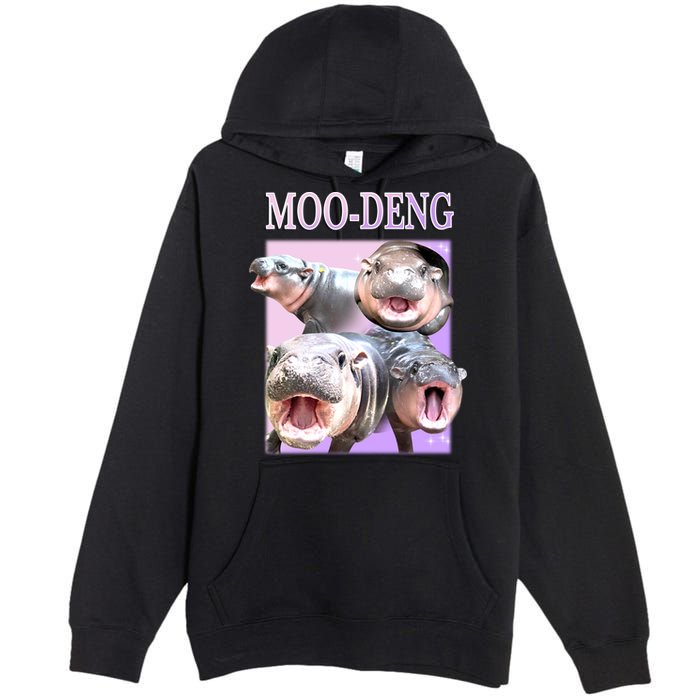 Purple Moo Deng Meme Hippo Funny Premium Pullover Hoodie