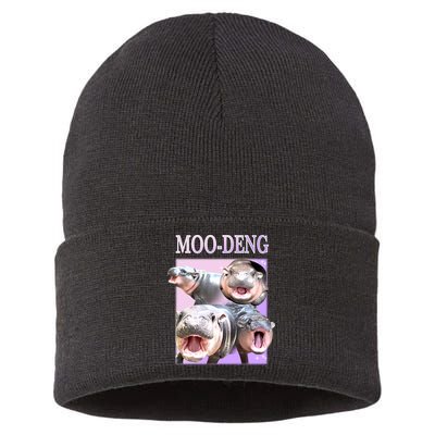 Purple Moo Deng Meme Hippo Funny Sustainable Knit Beanie