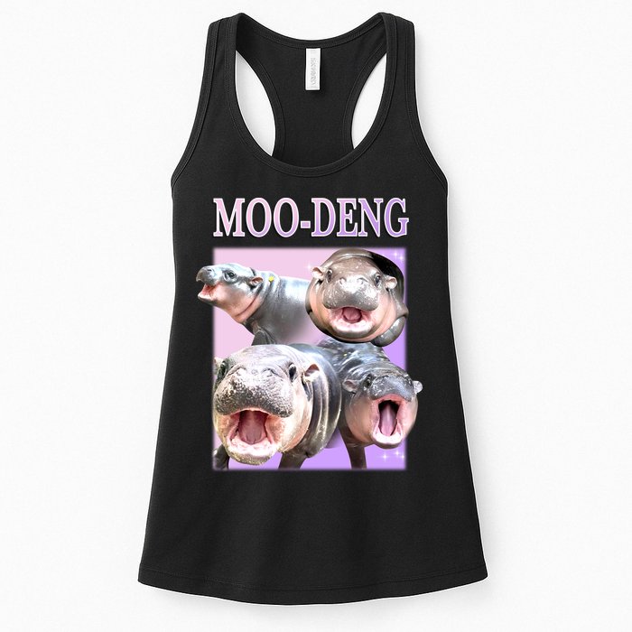 Purple Moo Deng Meme Hippo Funny Womens Tank Top