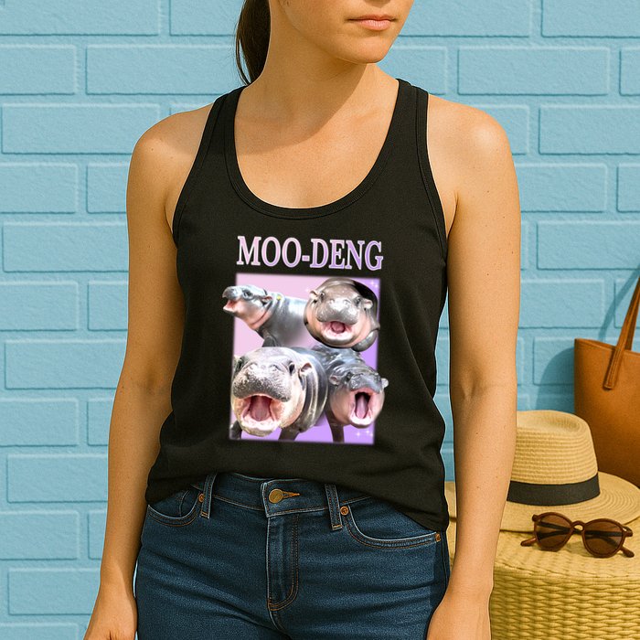 Purple Moo Deng Meme Hippo Funny Womens Tank Top