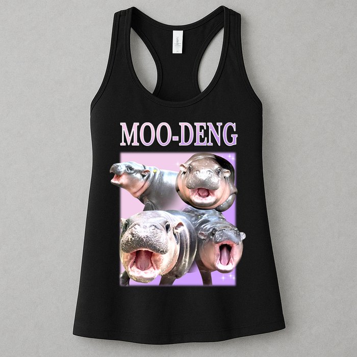 Purple Moo Deng Meme Hippo Funny Womens Tank Top