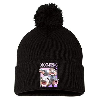 Purple Moo Deng Meme Hippo Funny Pom Pom 12in Knit Beanie