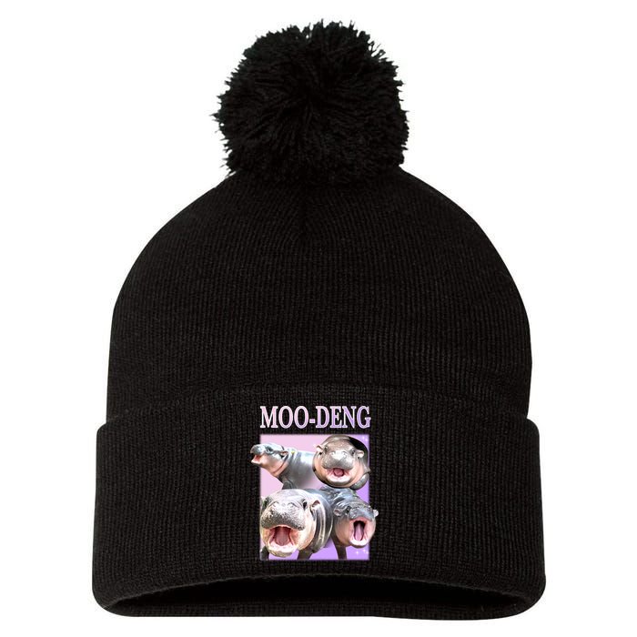 Purple Moo Deng Meme Hippo Funny Pom Pom 12in Knit Beanie