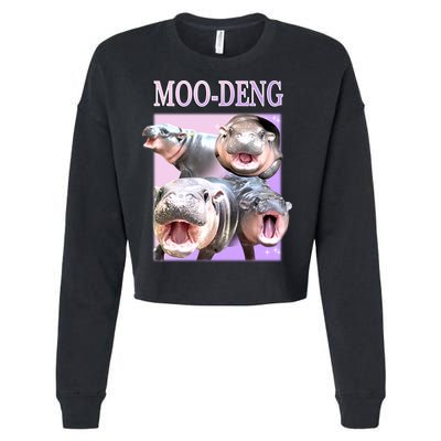 Purple Moo Deng Meme Hippo Funny Cropped Pullover Crew